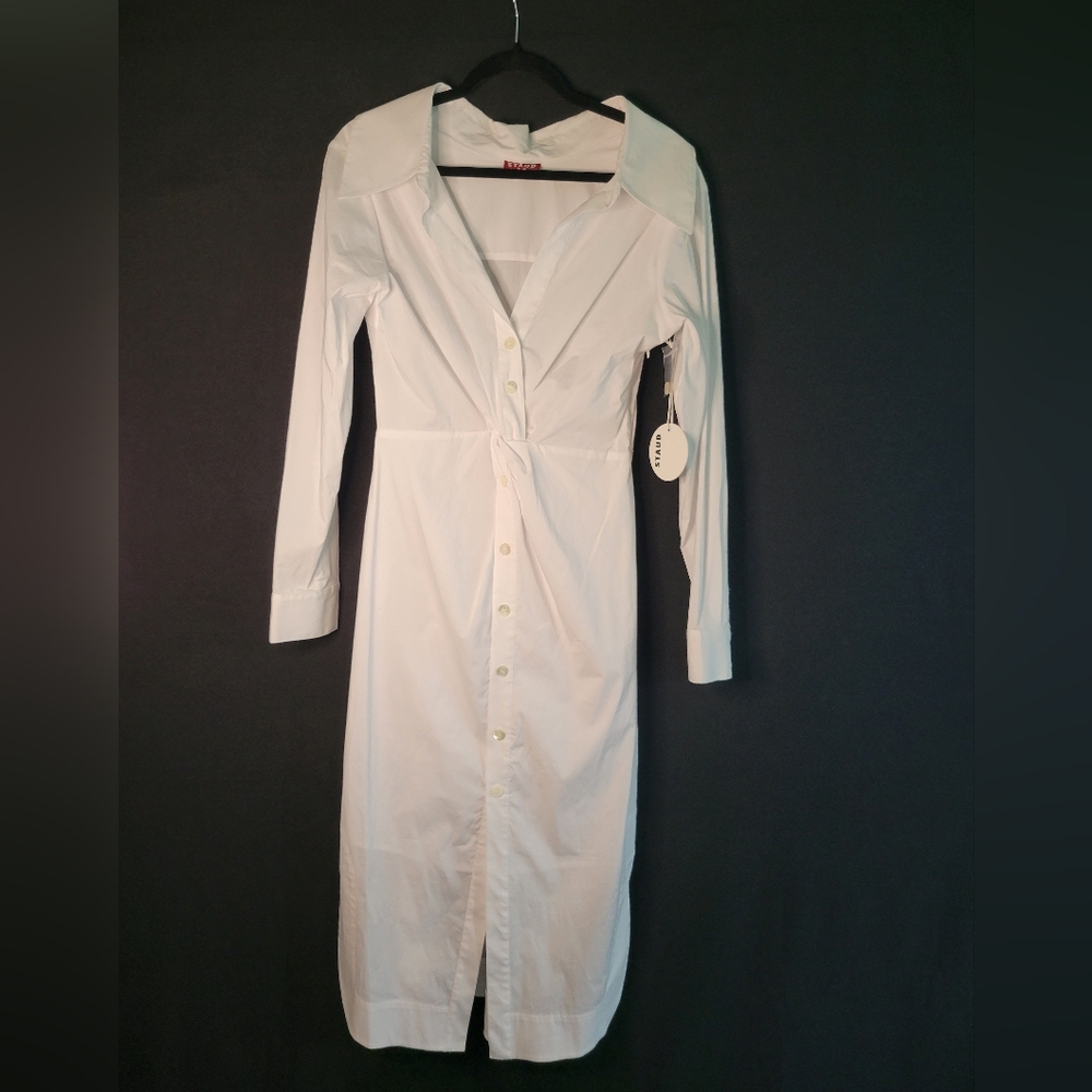 Staud Clea Mid Length White Button-Down Twisted Front Detail Size 6 NWT - Picture 4 of 12